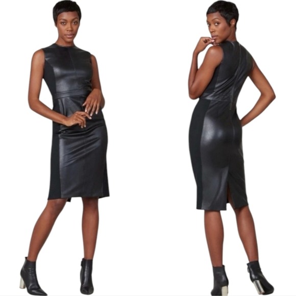 Spanx Leather Like Mixed Media‎ Fitted Sheath Dress Size XL Black new!